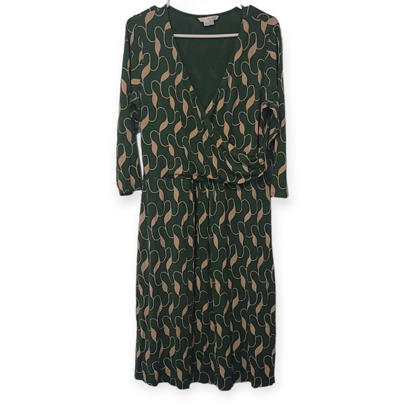 Boden Dresses & Skirts - BODEN faux wrap green and tan midi dress size 14L